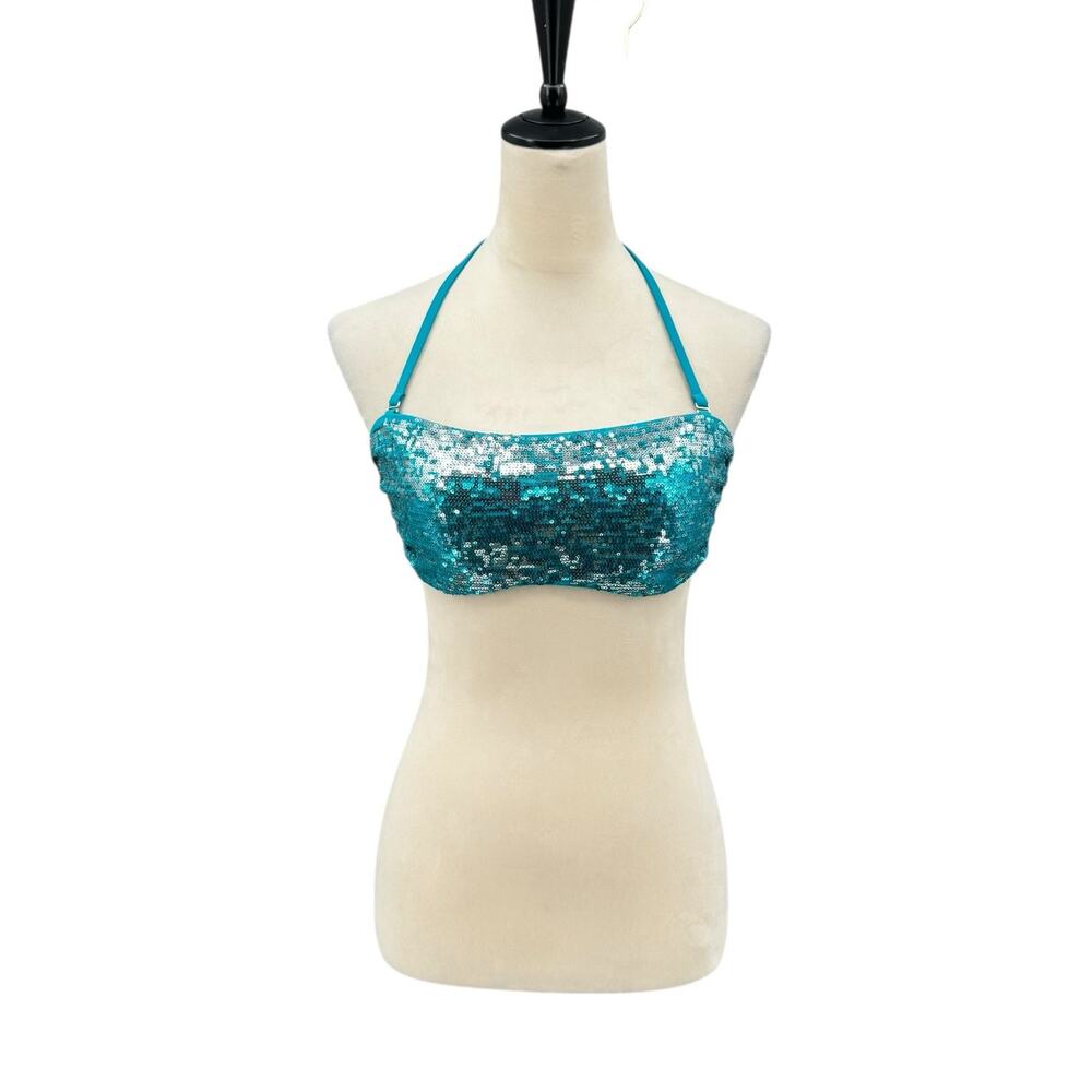 Calzedonia Sz 38 Cobey Teal Blue Sequin Bandeau Swimsuit Bikini Top - Picture 6 of 11